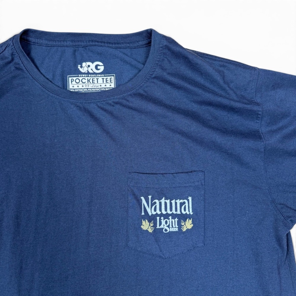Rowdy Gentleman Natural Light Beer Pocket Tee Navy Blue Follow The Light XXL